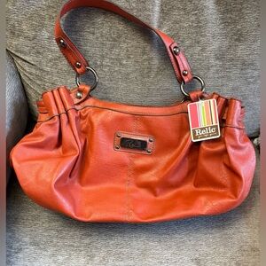 New Relic Women's Bold Orange Vegan Leather Hobo Style Shoulder Bag, NWT